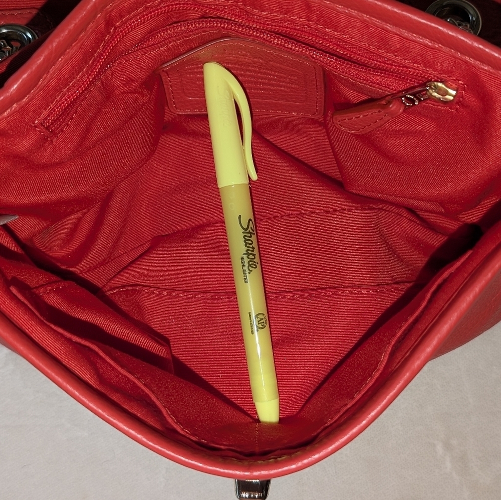 Coach Madison Pebbled Leather Gold Tone Chain Strap Crossbody Purse Cardinal Red - Picture 6 of 15